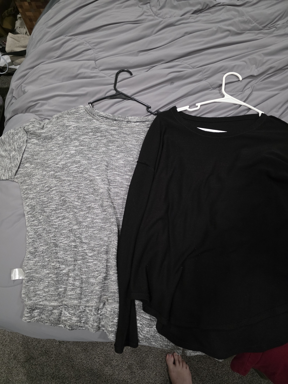 Layered Gray Marled Short Sleeve & Black Long Sleeve Tee Set